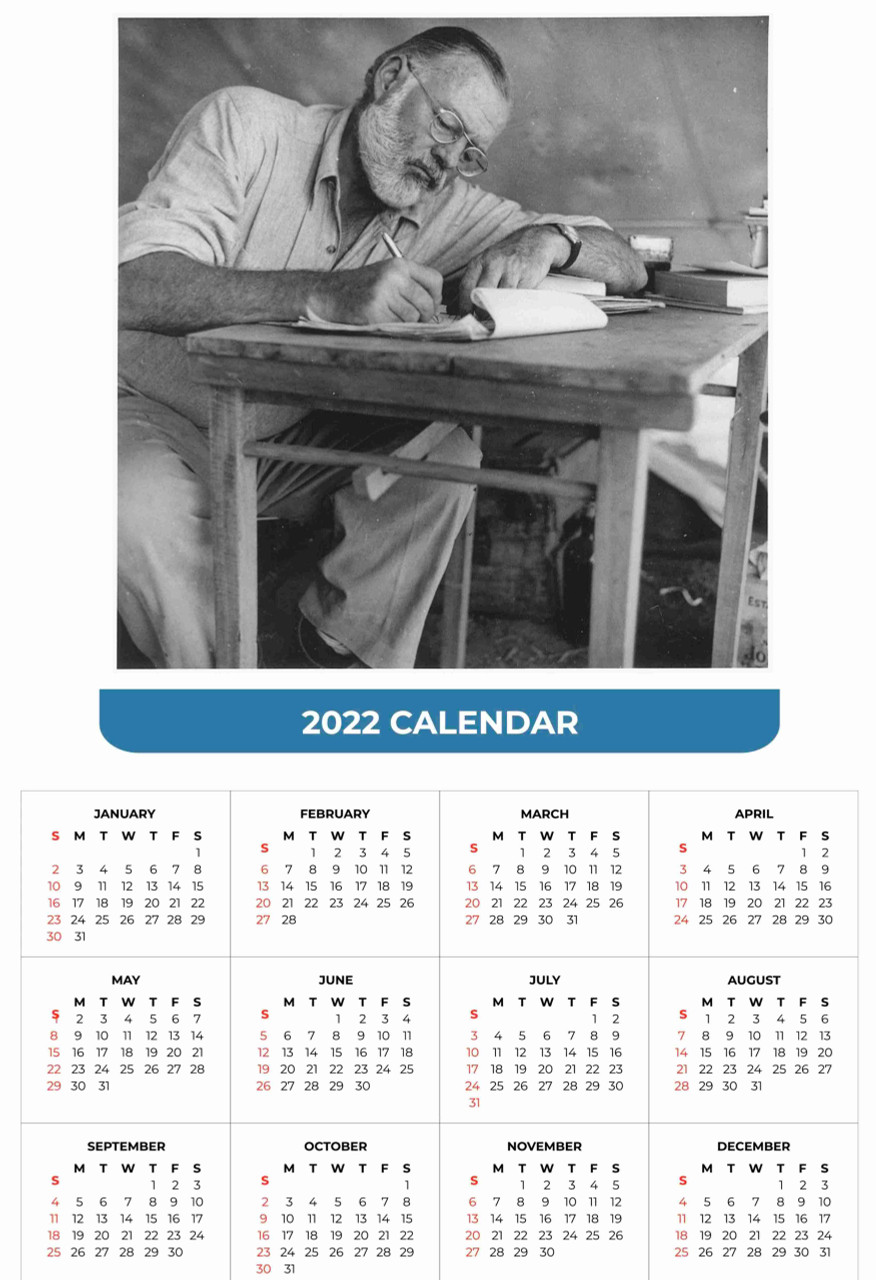Year At a Glance  Calendar Glance 2022  Ernest Hemingway Writing In A Tent