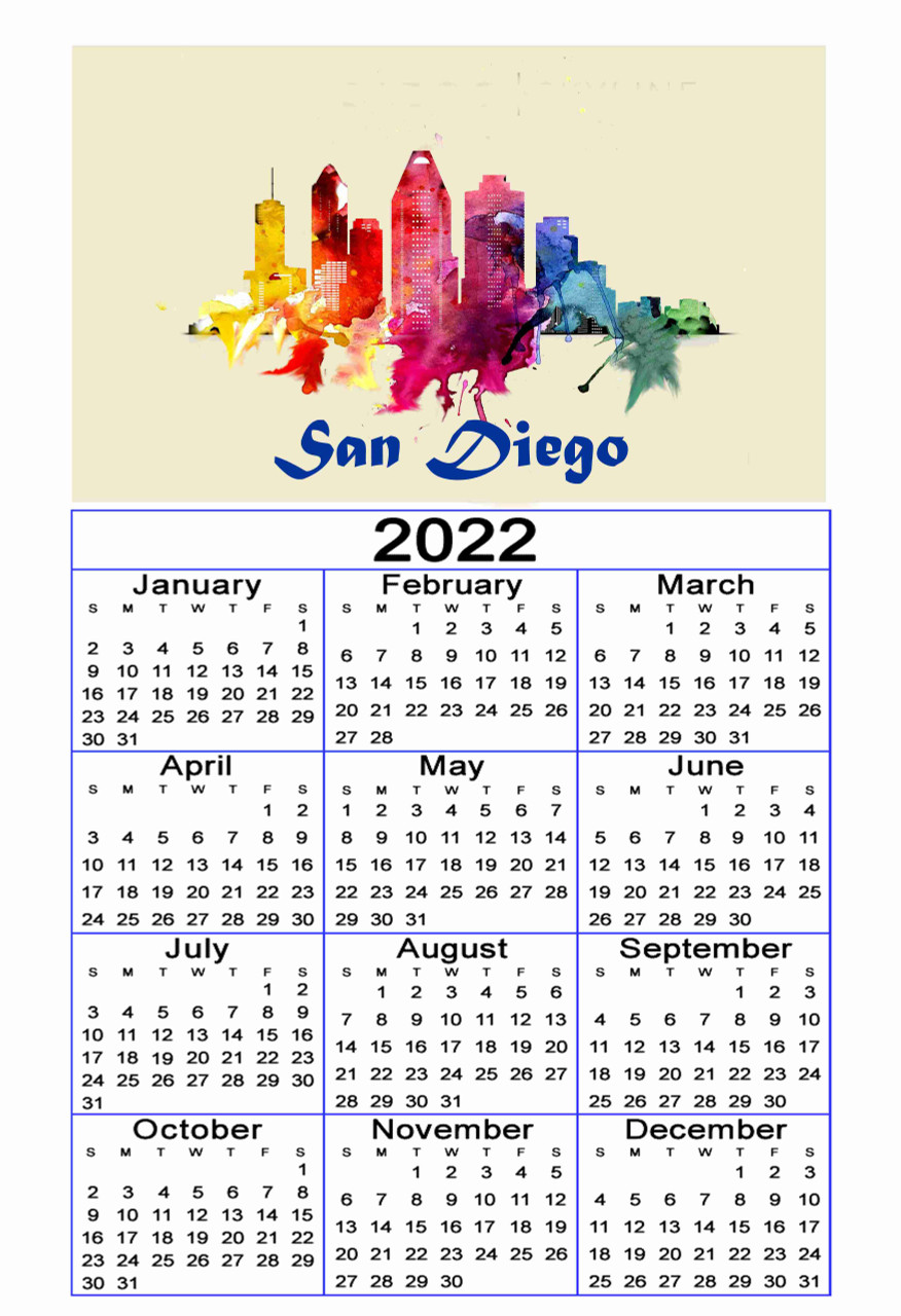 Year At a Glance  Calendar Glance 2022  San Diego