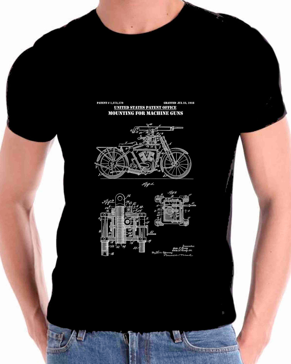 Harley Davidson and Machine Gun Patent Motorcycle T shirt