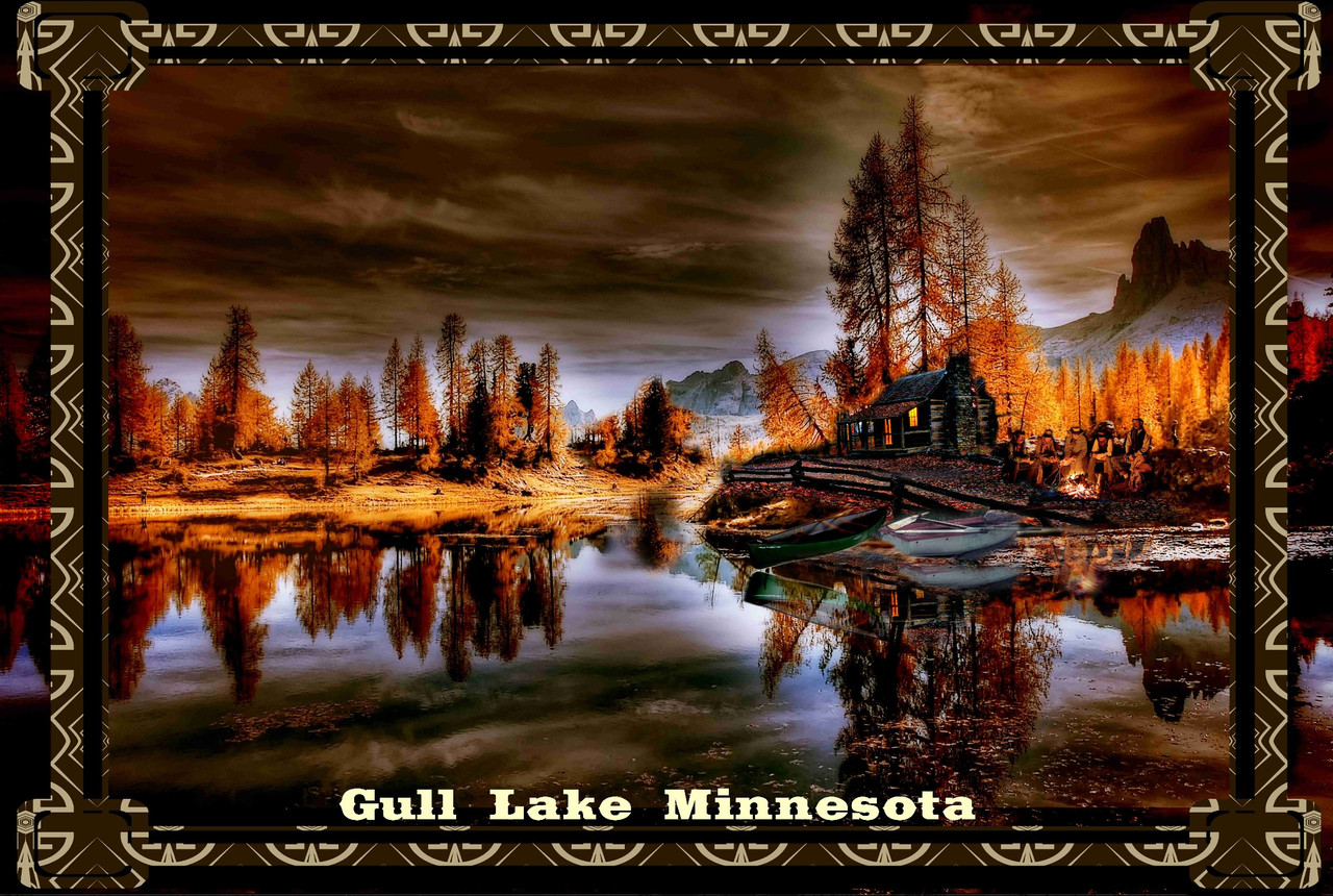 Gull Lake Minnesota Cabin Fishing Camp And Fire Travel Poster
