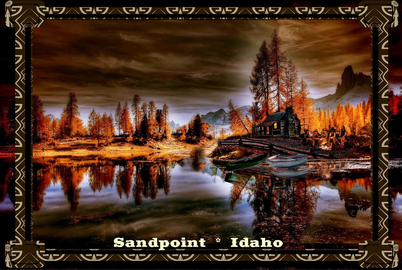 Sandpoint, Idaho Cabin Fishing Camp And Fire Travel Poster