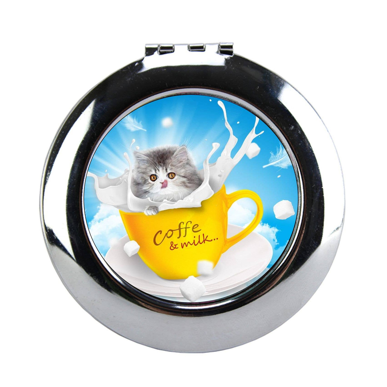 Cat In Coffee  Photo Ladies Pocket Purse Compact Mirror