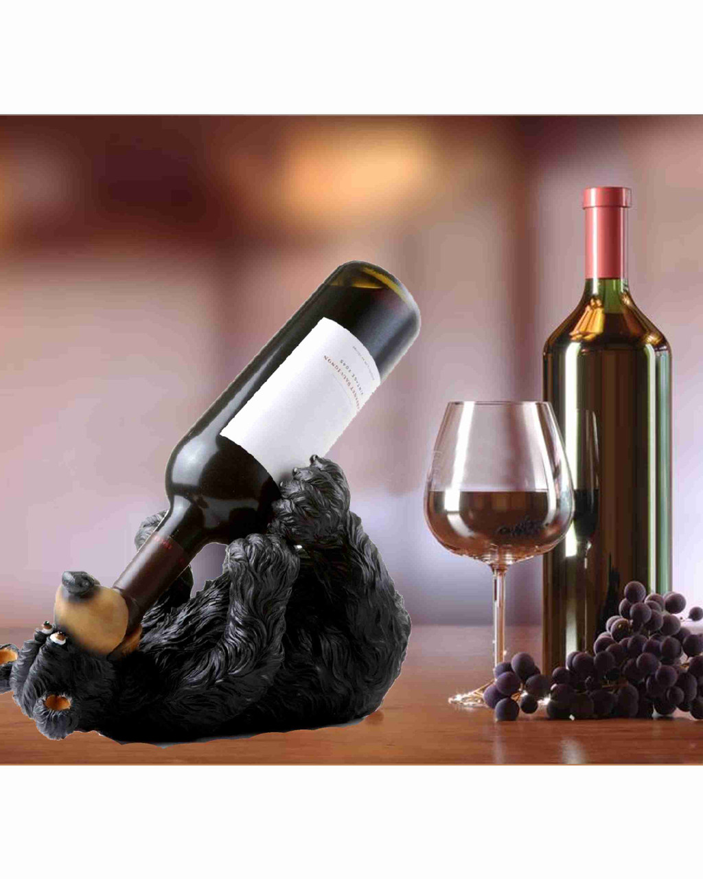 B lack Bear Lying Down  8 "L  Wine Rack and Bottle Holder