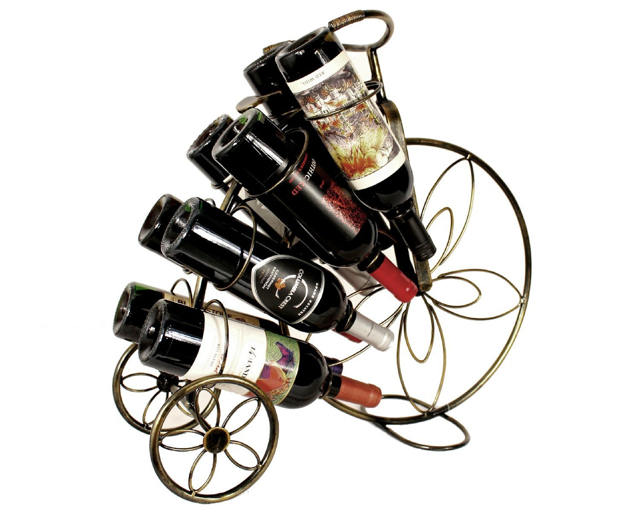 Bicycle Wheel holds 4 bottle Wine Rack and Bottle Holder