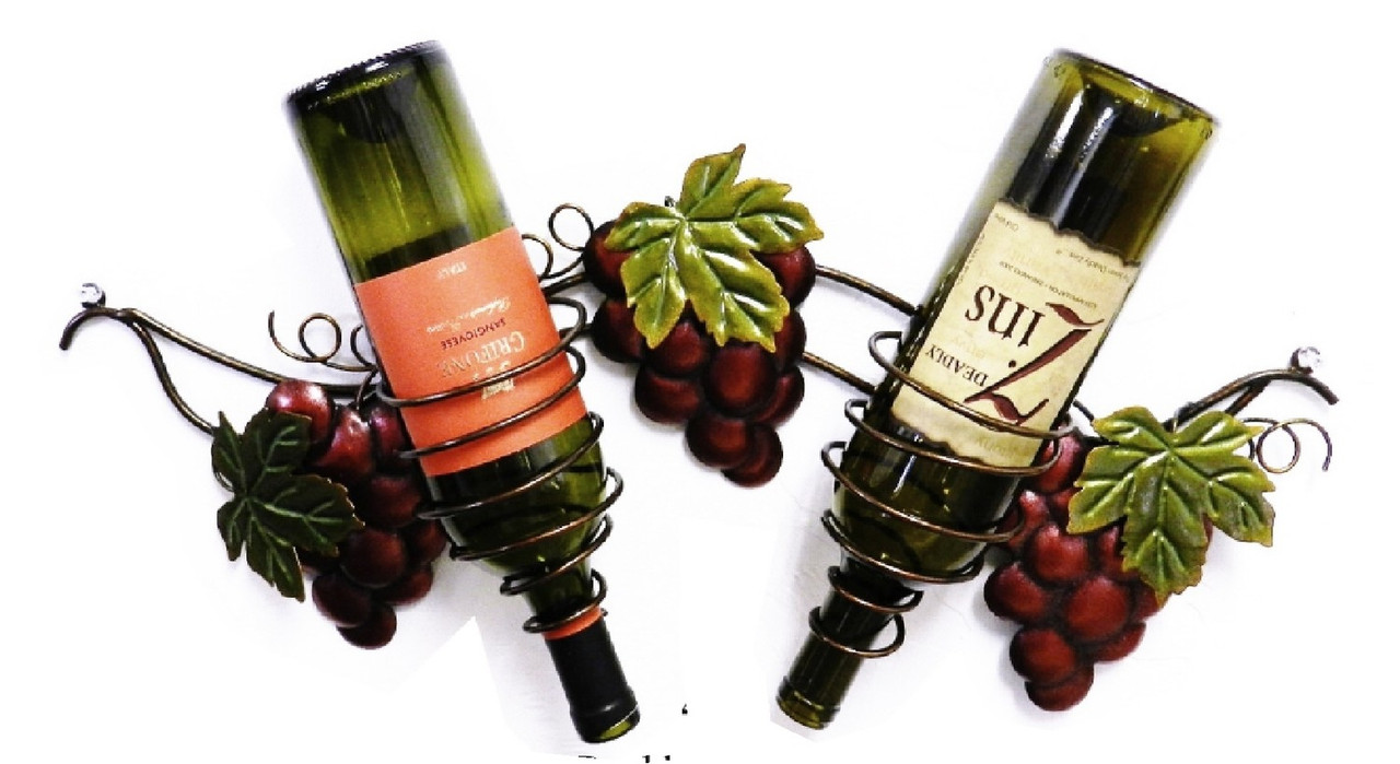 Wall Hanging Unit Grape LEves Holds 2 Bottle Wine Rack and Bottle Holder