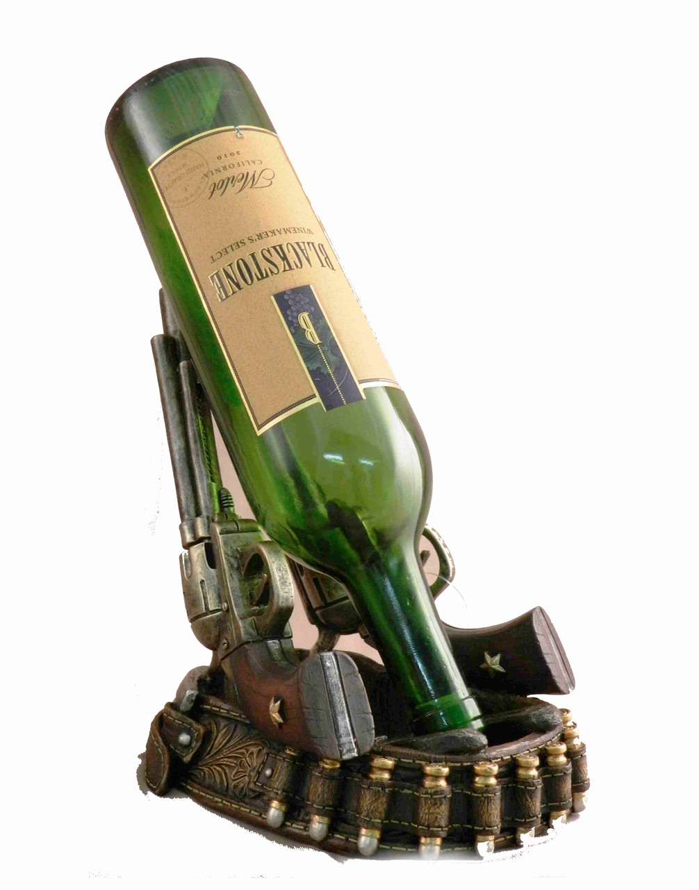 Old West Six Shooter Cowboys Art Hold 2 Bottles  Wine Rack and Bottle Holder