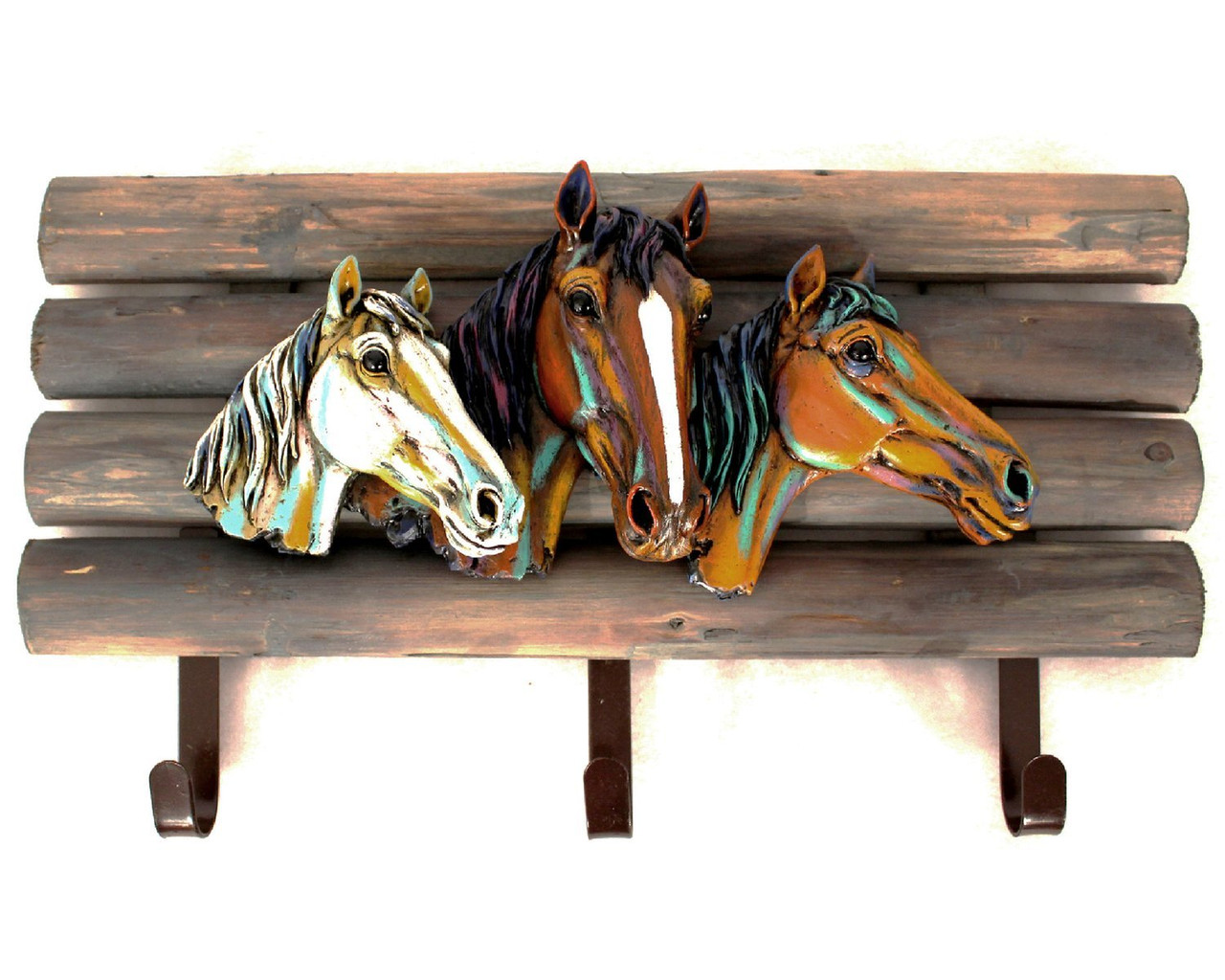  Horses 3 Hooks Coat Wall rack Hanging Unit  Old West Style   17 inches wide