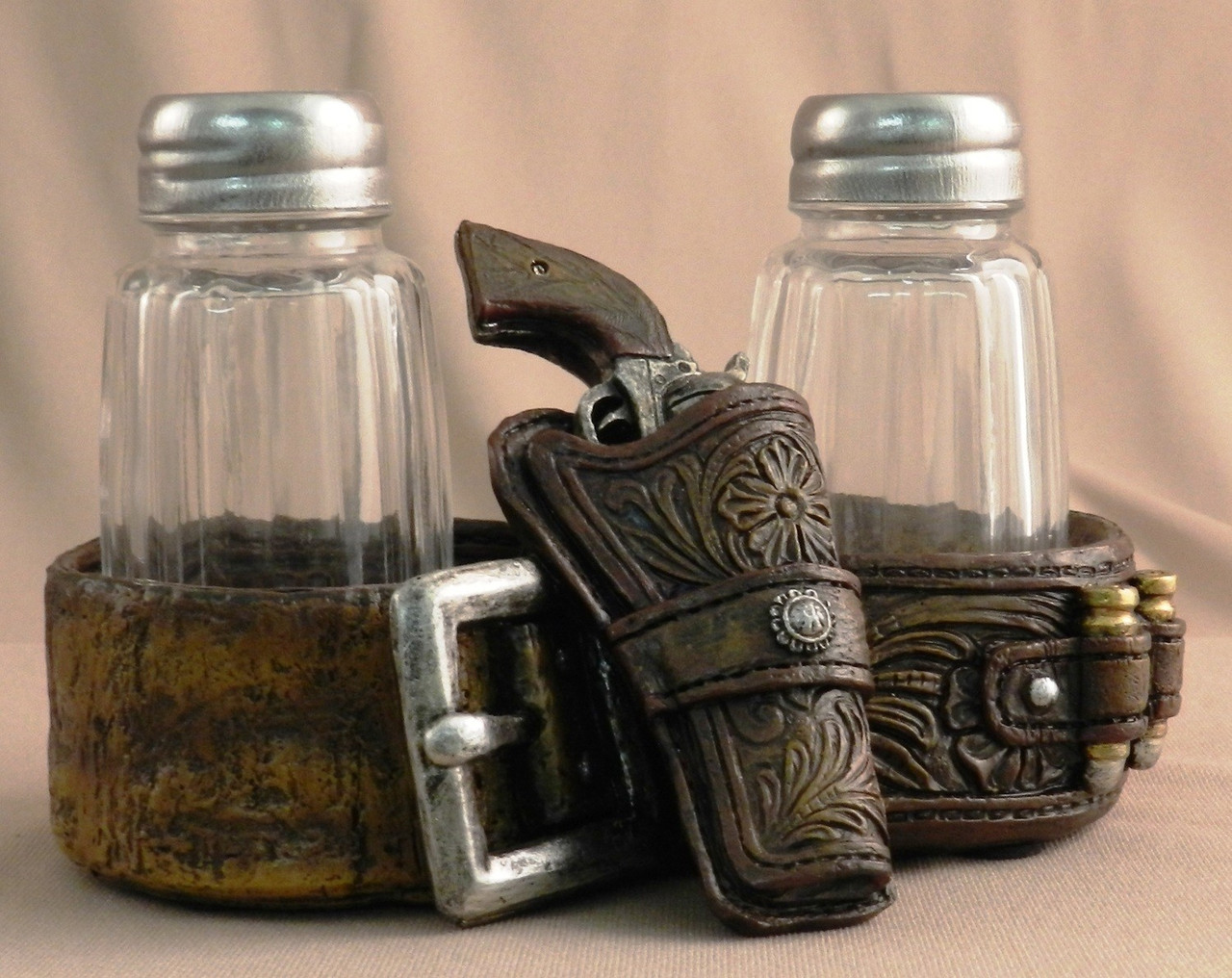  Cowboy holster and six shooter  Old West style Salt and Pepper Shaker  Table top items 