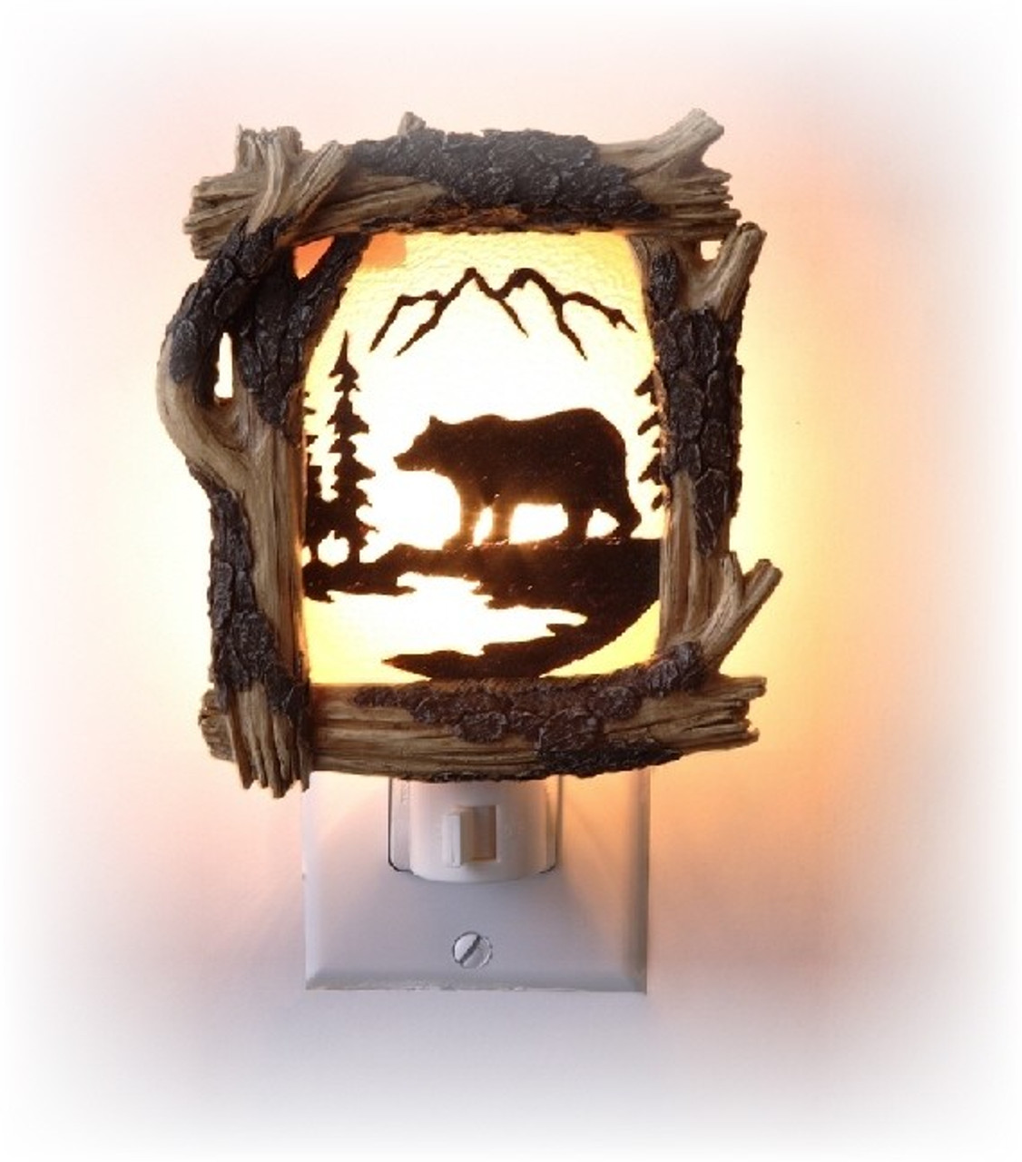 Grizzly Bear art 3 inch wide NIGHT LIGHT western old west cowboy art style  VERY LARGE AND BRIGHT