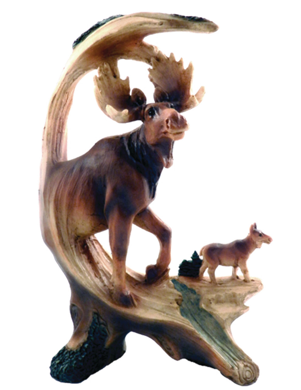 Moose Figurine 9" And A Small wolf Sculpture Animal Art