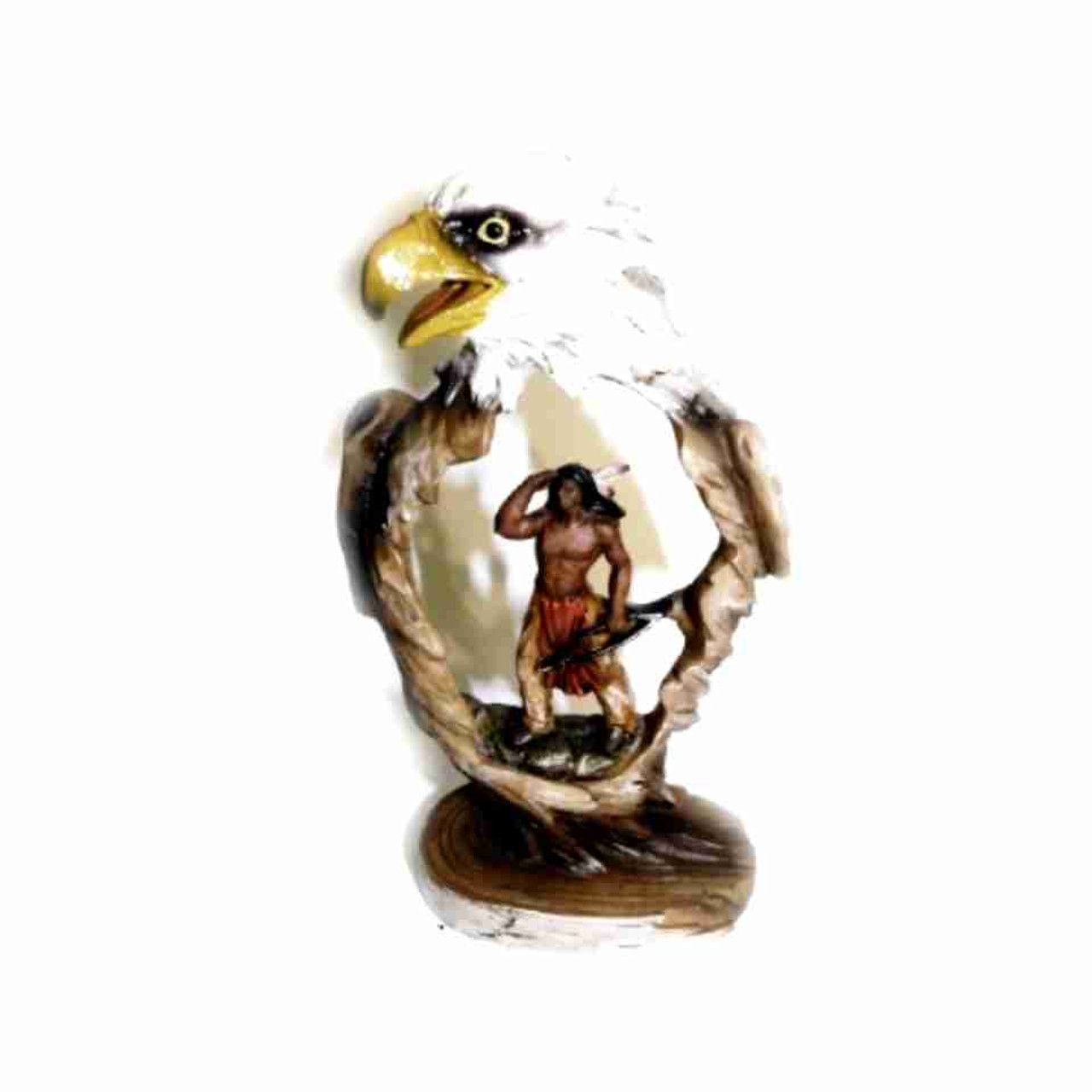 Native American Indian and Bald Eagle Mini Sculpture 7.5" Tall