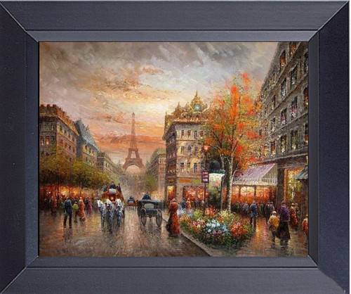 Eiffel Tower An Evening In Paris At The Cafe Street Canvas Framed Print