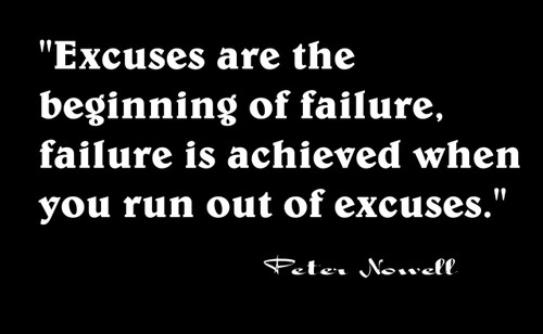 Famous Quote Poster  Peter Nowell Excuses Are The Beginning Of Failure Is Achieved When You Run Out Of Excuses