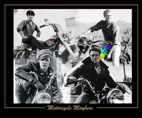 Motorcycle Mayhem Elvis, James Dean, Steve Mcqueen Oil Painting Staring