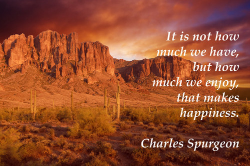 Famous Quote Poster  It Is Not How Much We Have, But How Much We Enjoy, That Makes Happiness. Charles Spurgeon