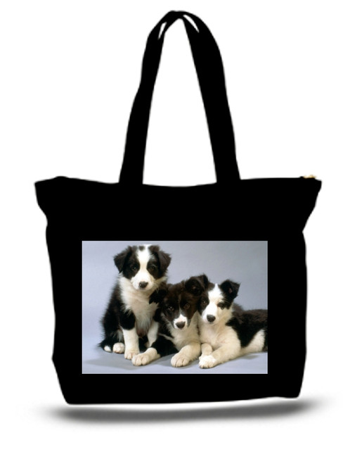 XXL Tote Bag Puppies Black And White Border Collie Pups