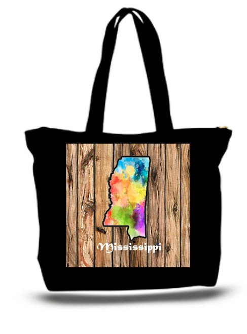 Mississippi City and State Skyline Watercolor Tote Bags