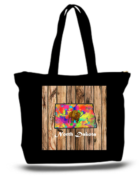 North Dakota City and State Skyline Watercolor Tote Bags