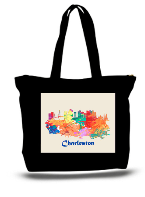Charleston City and State Skyline Watercolor Tote Bags