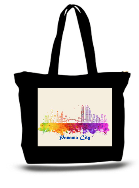 Panama City City and State Skyline Watercolor Tote Bags