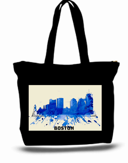 Boston City and State Skyline Watercolor Tote Bags