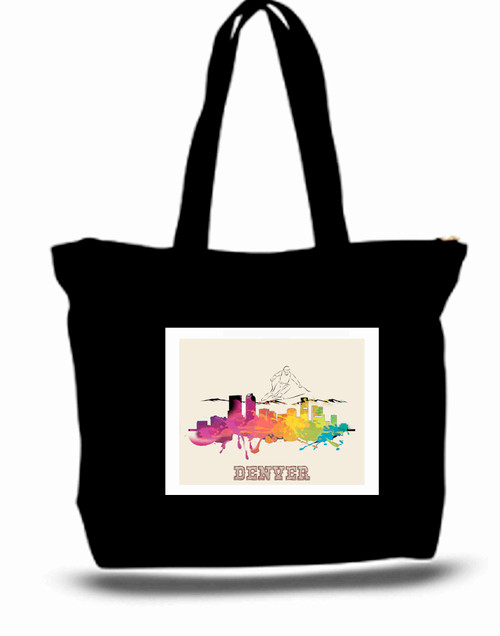 Denver City and State Skyline Watercolor Tote Bags