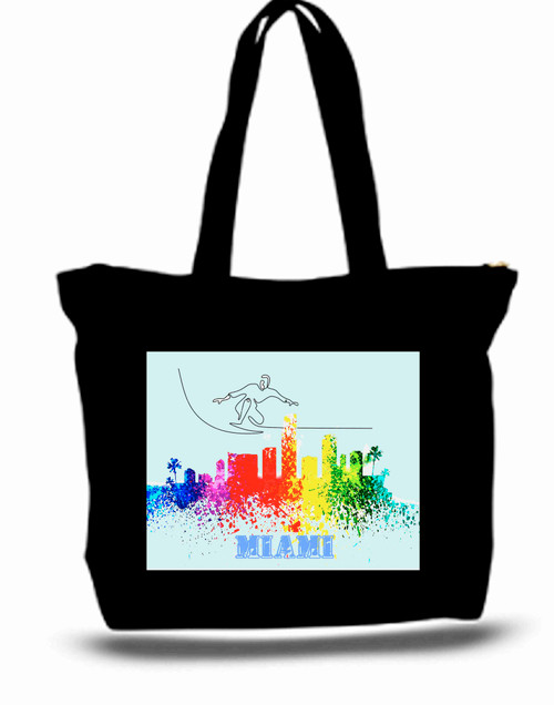 Miami City and State Skyline Watercolor Tote Bags