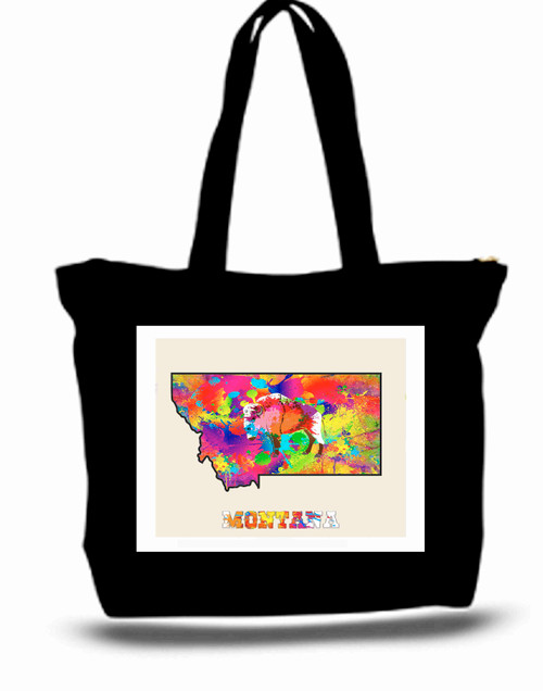 Montana City and State Skyline Watercolor Tote Bags