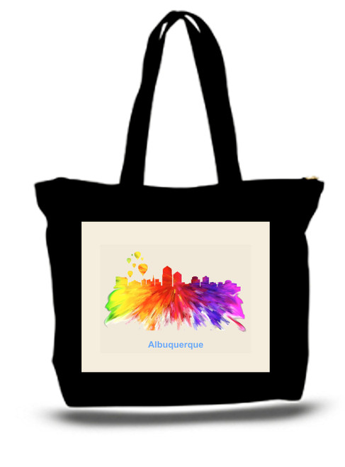 Albuquerque City and State Skyline Watercolor Tote Bags