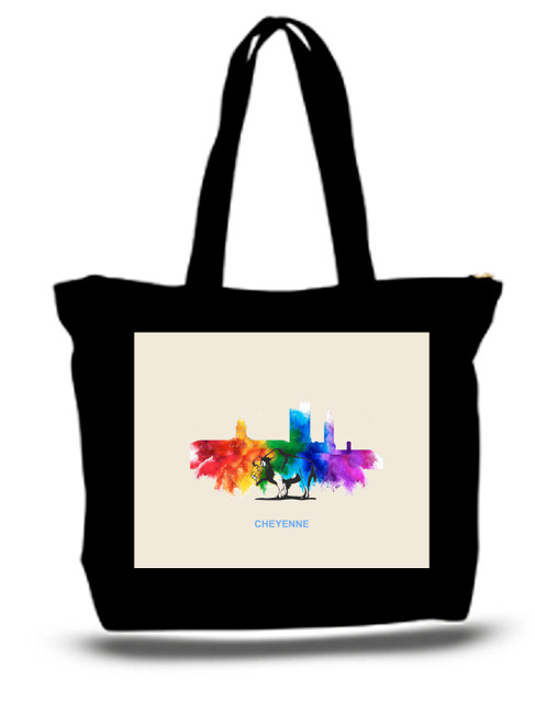 Cheyenne City and State Skyline Watercolor Tote Bags