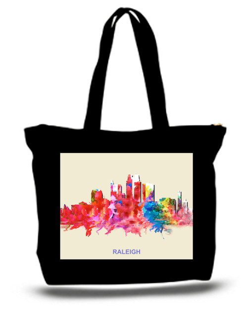 Raleigh City and State Skyline Watercolor Tote Bags