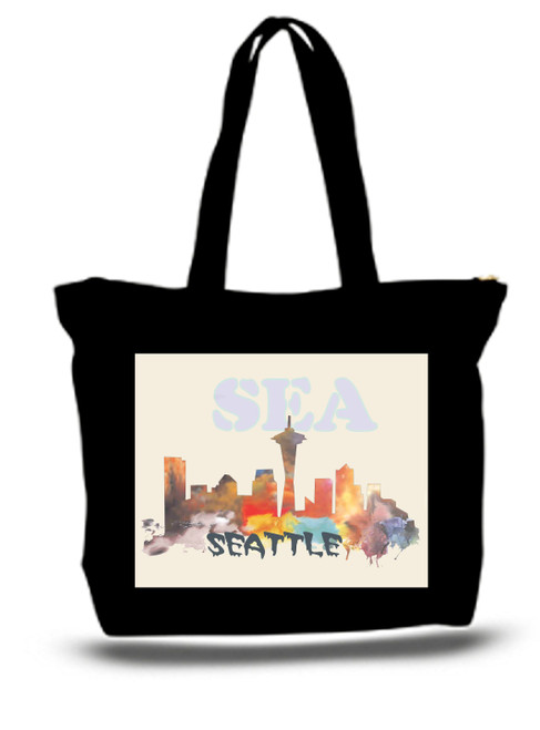 Seattle City and State Skyline Watercolor Tote Bags