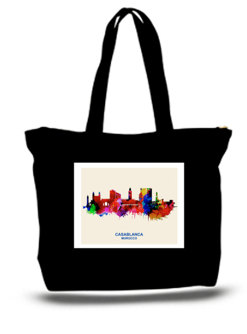 Casablanca City and State Skyline Watercolor Tote Bags
