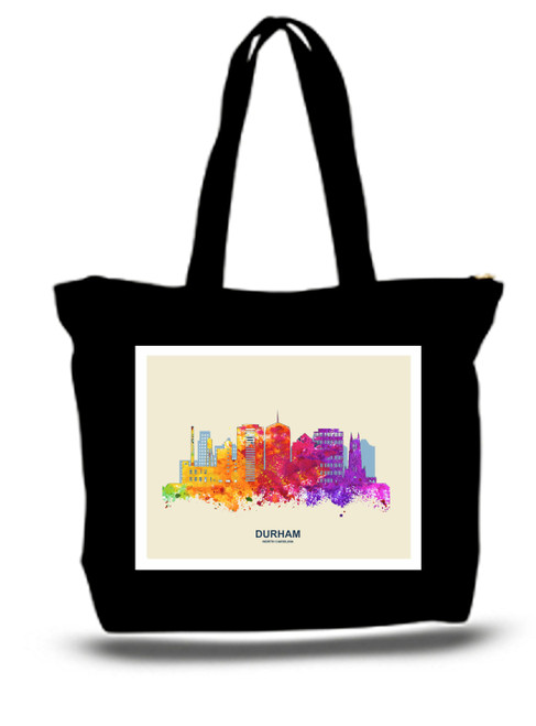 Durham City and State Skyline Watercolor Tote Bags