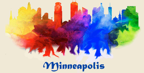 Minneapolis License Pate Watercolor Skyline Art