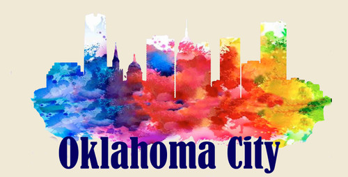 Oklahoma City License Pate Watercolor Skyline Art