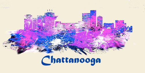 Chattanooga License Pate Watercolor Skyline Art