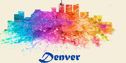 Denver License Pate Watercolor Skyline Art