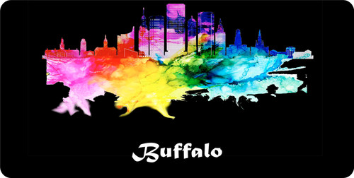 Buffalo Ny License Pate Watercolor Skyline Art