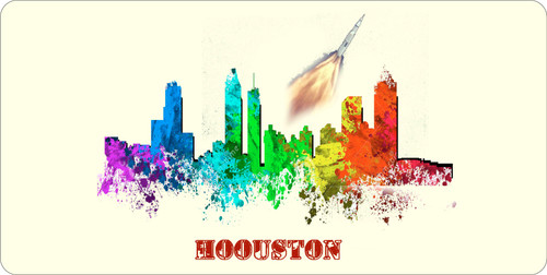 Houston License Pate Watercolor Skyline Art