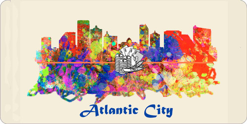 Atlantic City License Pate Watercolor Skyline Art