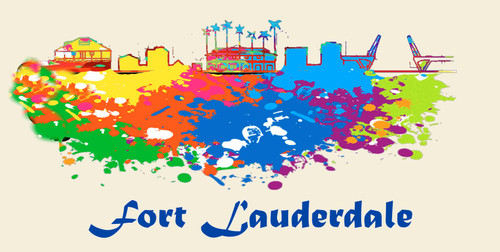 Ft Lauderdale License Pate Watercolor Skyline Art