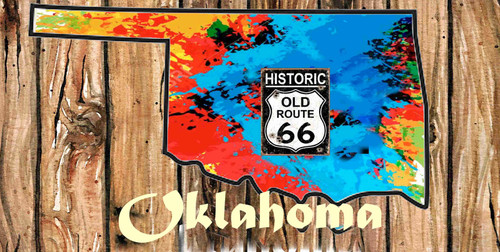 Oklahoma License Pate Watercolor Skyline Art