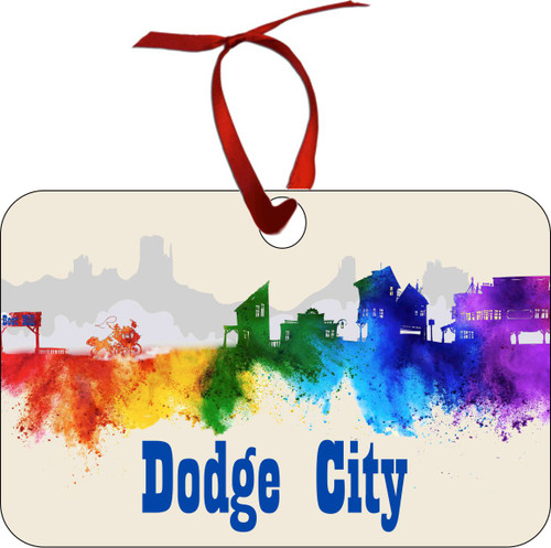 City Of Dodge City 1881 Watercolor Skyline Chirstmas Ormanent