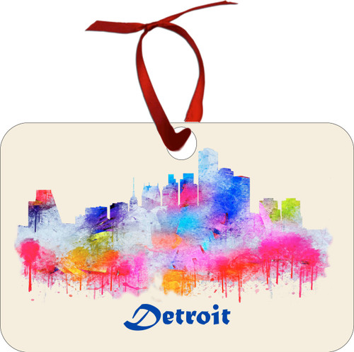 City Of Detroit Watercolor Skyline Chirstmas Ormanent