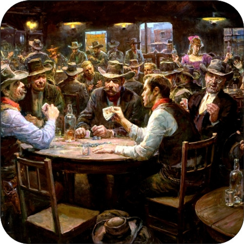Set of 4 Coaters Old West Cowboy Painting Playing Poker Cards