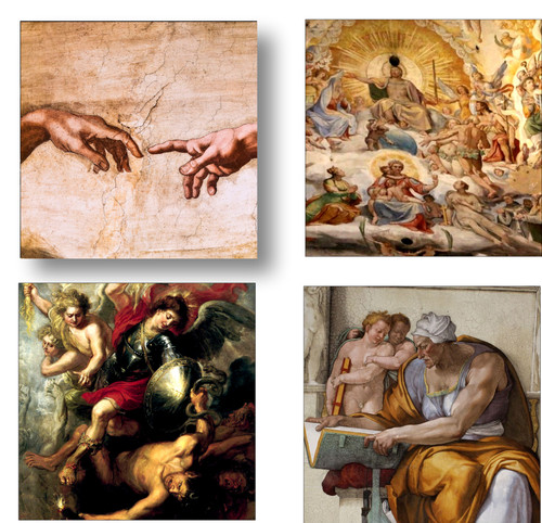 Set of 4 Coaters Renaissance Paintings Michelangelo