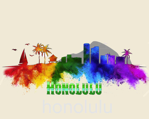 City Of Honolulu Watercolor Skyline Art