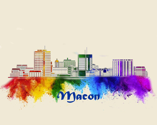 City Of Macon Watercolor Skyline Art