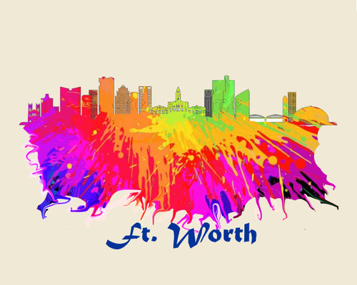 City Of Ft Worth Watercolor Skyline Art